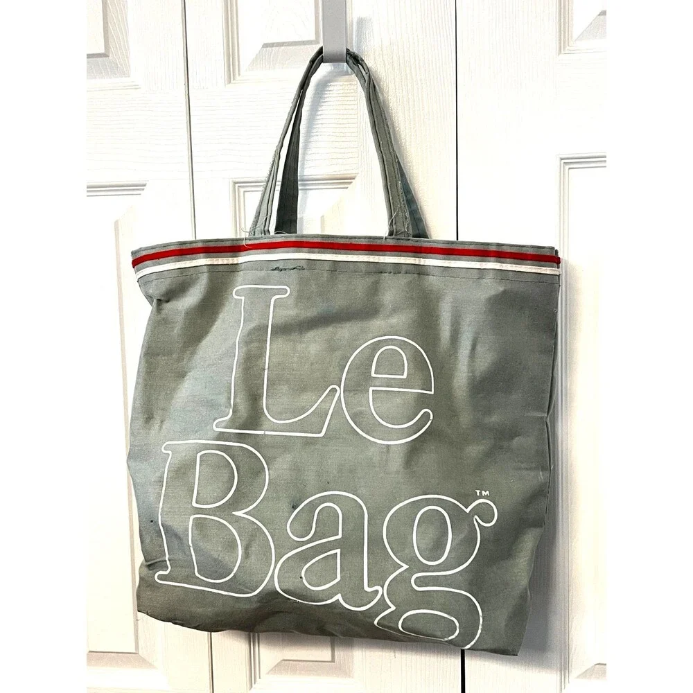 Vintage LE BAG Canvas Tote Bag Teal Grey Shopper Books Crafts Travel Beach Art - Picture 3 of 16